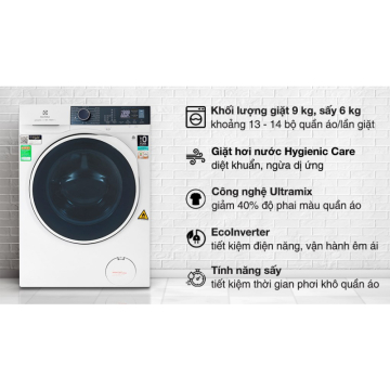 Máy giặt sấy Electrolux UltimateCare 500 Inverter giặt 9 kg - sấy 6 kg EWW9024P5WB